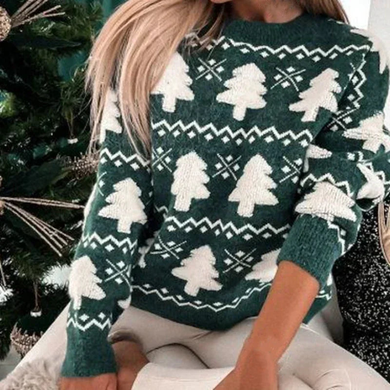 Valenzora - Hässlicher Weihnachtspullover - Strickpullover mit 3D-Weihnachtsbaum-Print