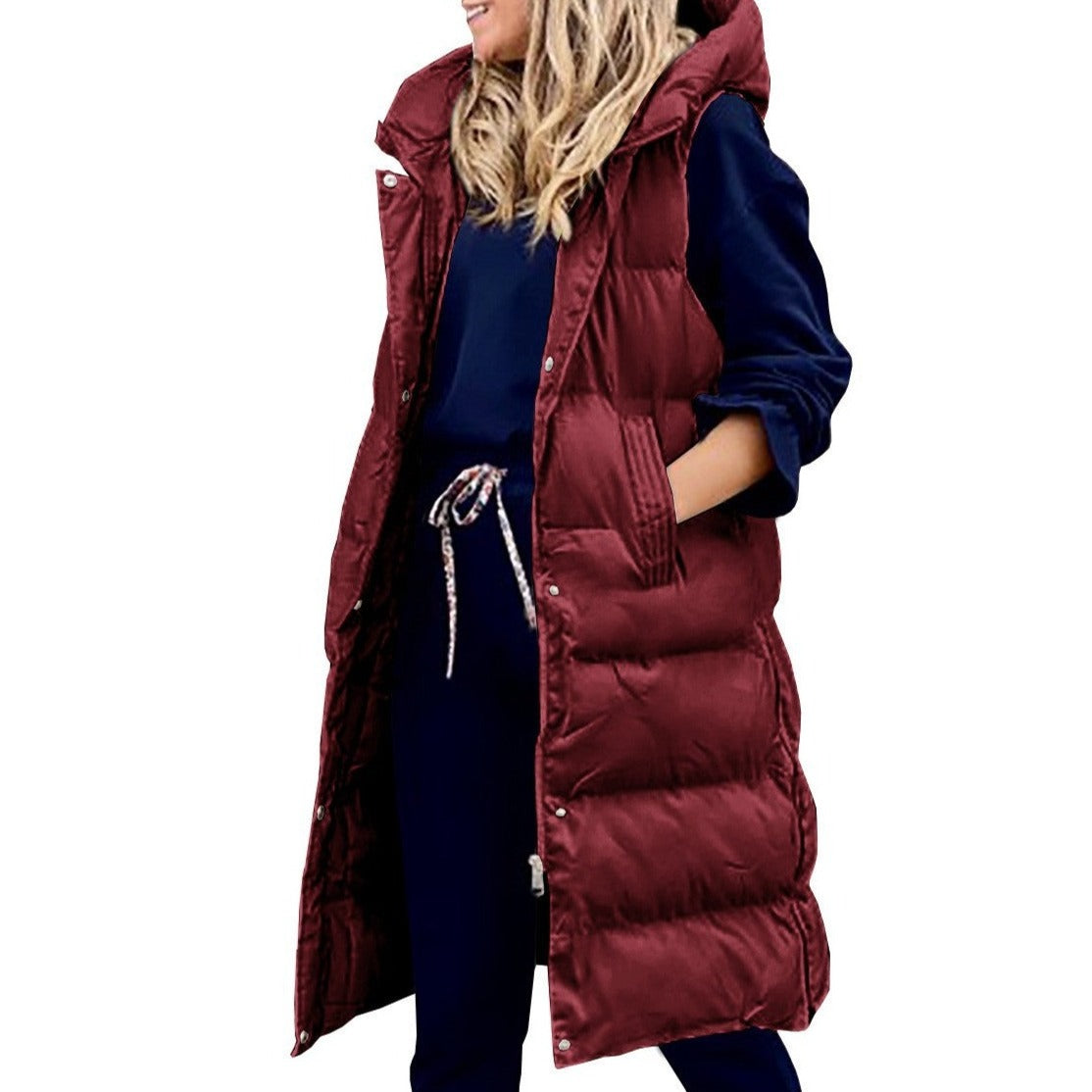 Valenzora Hooded Long Vest Casual Fashion Single-Breasted Jacket