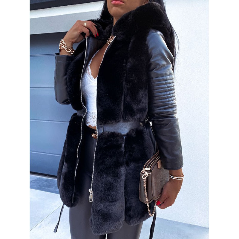 Valenzora Faux Fur Leather Coat