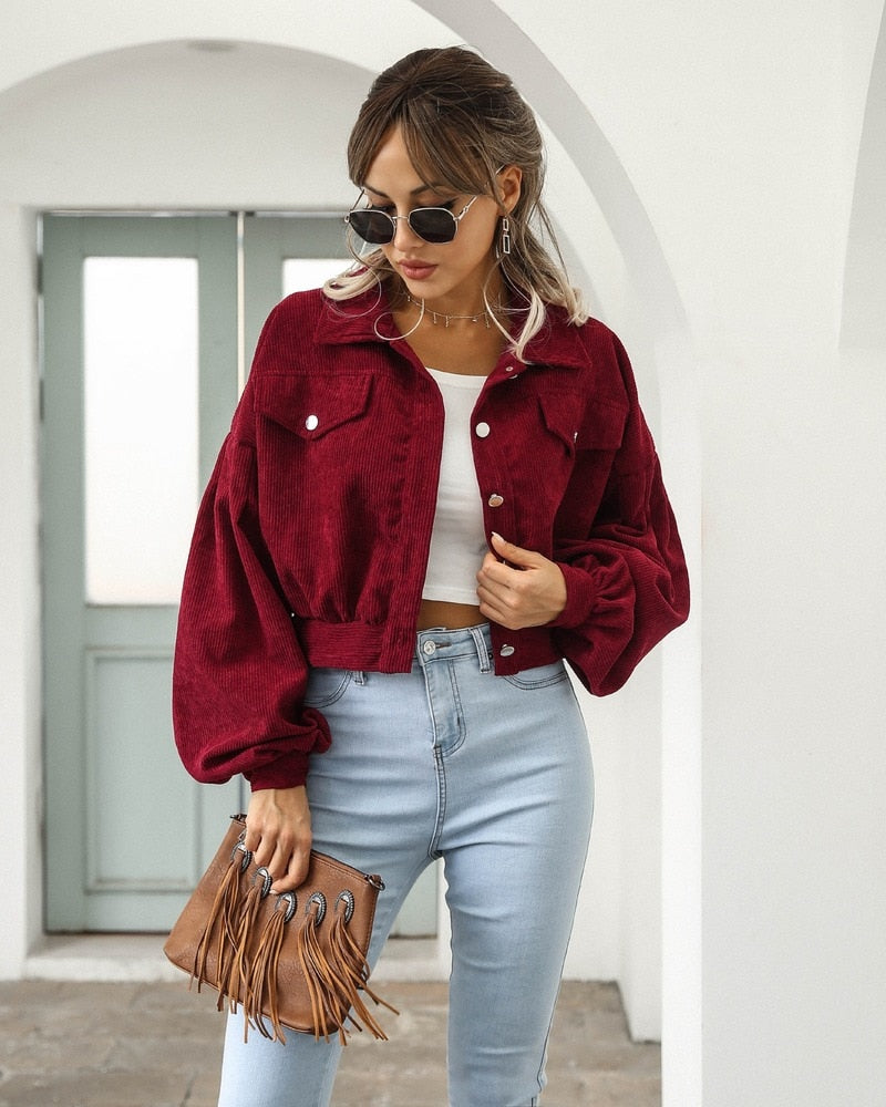 Valenzora | Corduroy Crop Jacket for Women Autumn Fashion 2023
