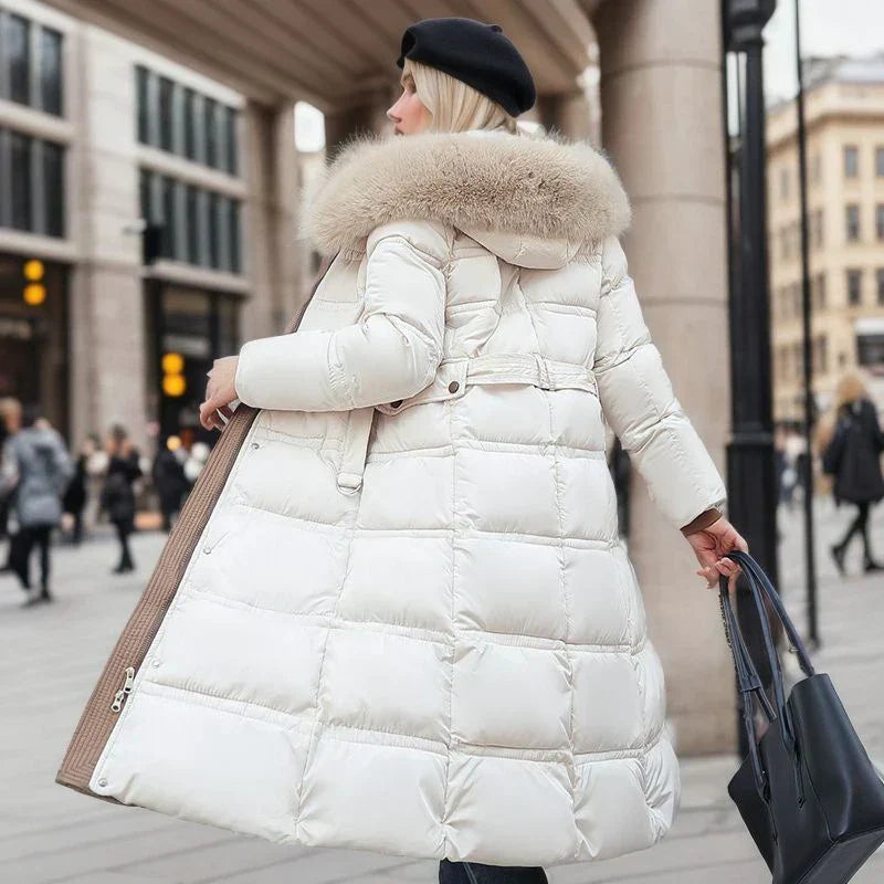Valenzora - Winter jacket with fur collar and belt