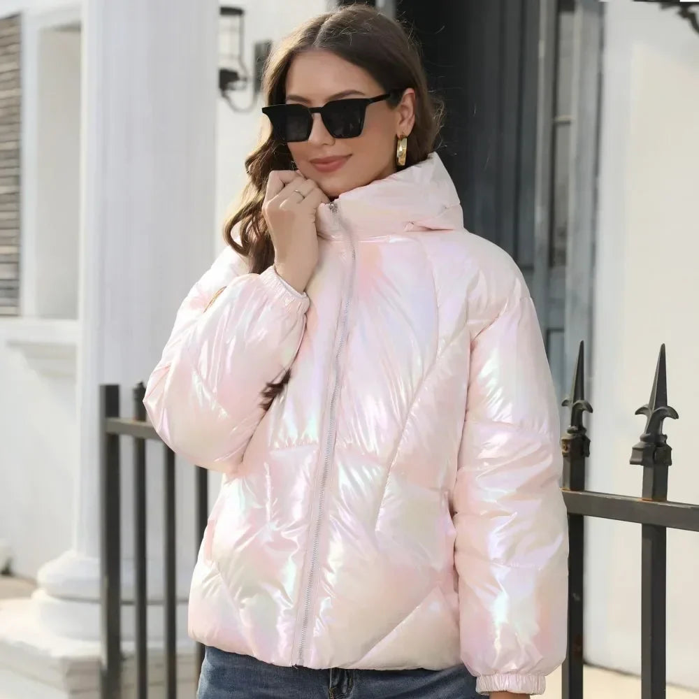 Valenzora metallic women's puffer jacket for winter