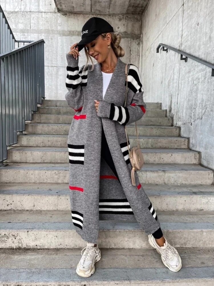 Valenzora | Langer gestreifter Cardigan für Damen