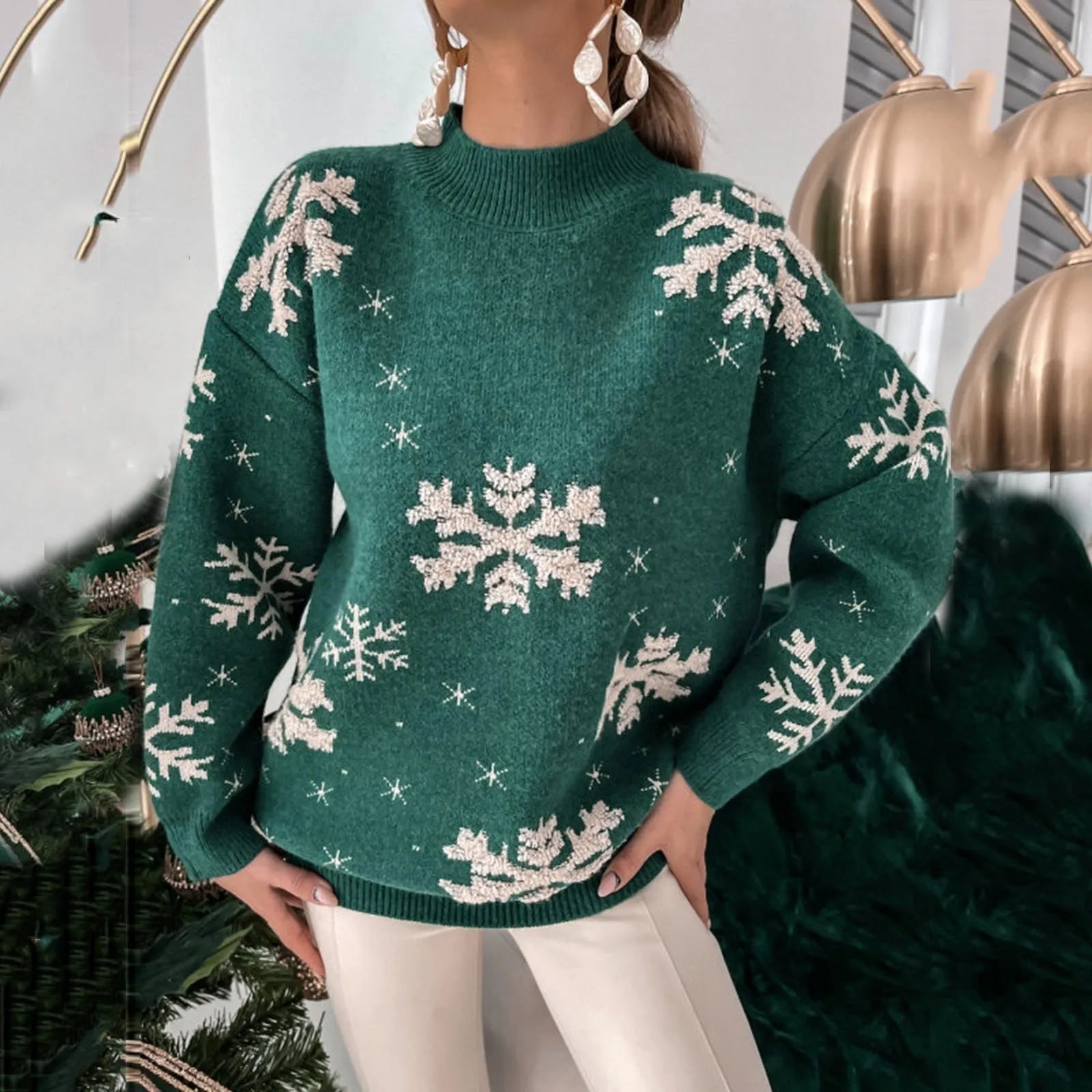 Valenzora - Ugly Christmas Sweater - Glittering snowflake look with festive flair