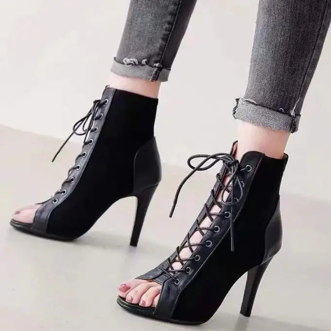 Valenzora | Sandals Cave Mesh Heels Belt Buckle Women's Summer Beige Lace-up Sexy Open Toe Stiletto Jazz Dance Party Women's Shoes