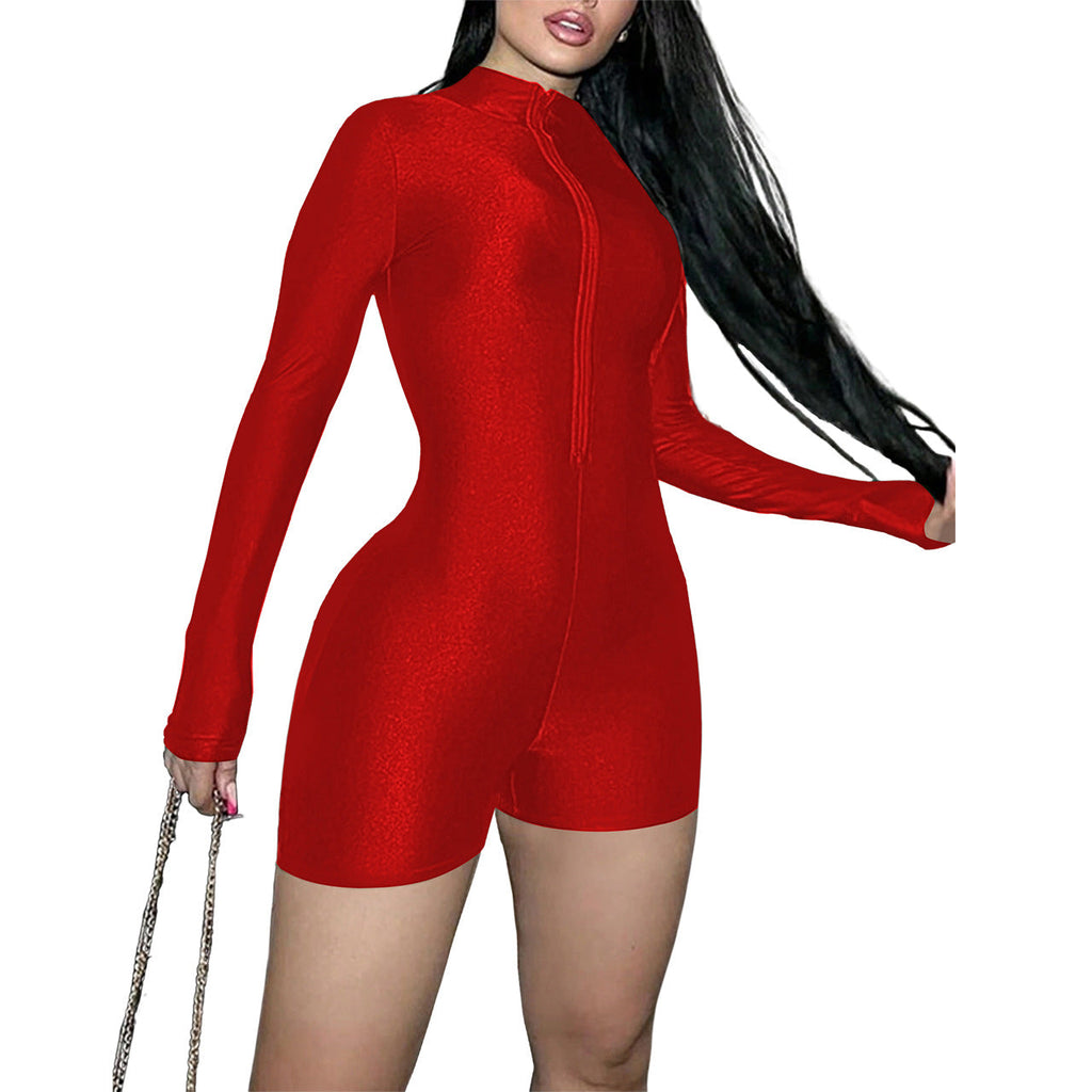 Valenzora | Smooth emerald bodysuit with full-length zipper