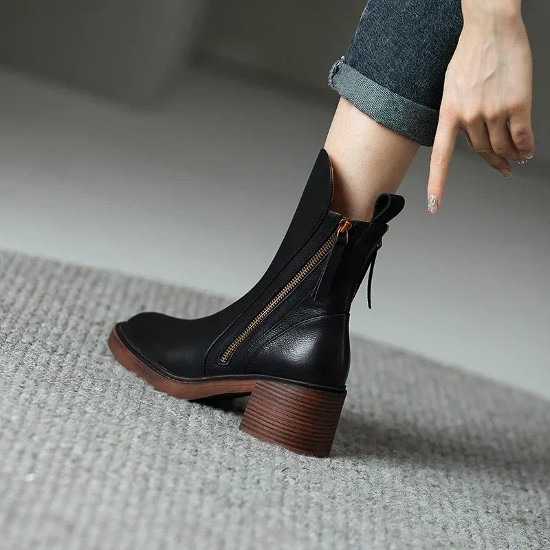 Valenzora | Women's Leather Ankle Boots – Stylish Boots with Block Heels