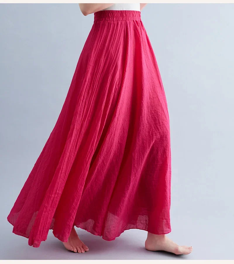 Valenzora | Fashion Cotton Linen Clothing Women's Skirts Maxi Y2K Elegant Beach Saia Ropa Mujer Casual Dress Boho Long Skirts Faldas Harajuku