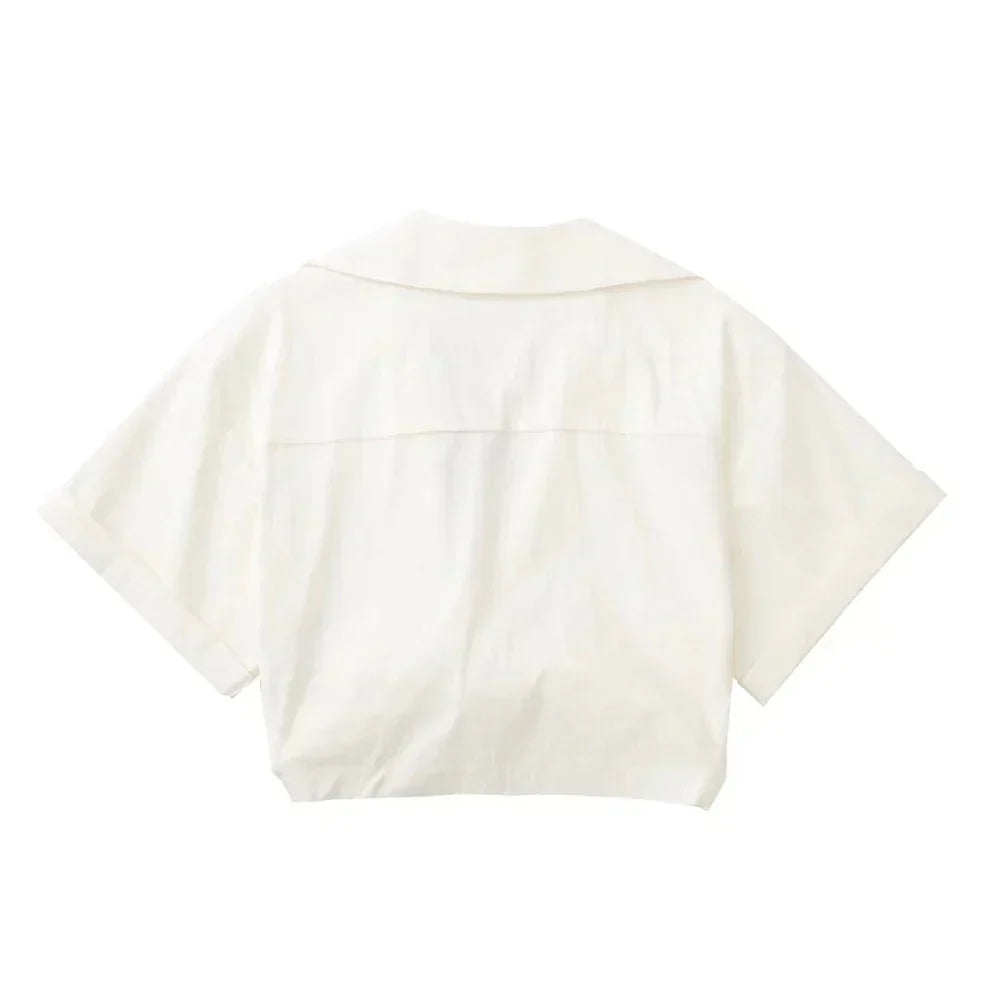 Valenzora - Women's Vintage Short Sleeve Linen Crop Shirt