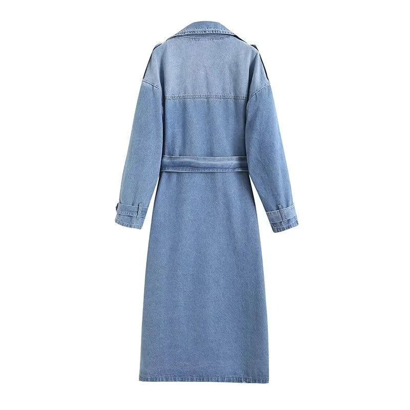 Valenzora | Long Denim Trench Coat for Women