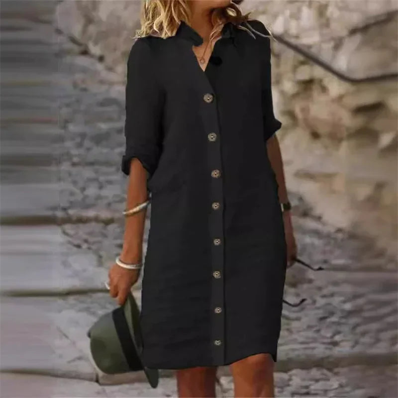 Valenzora | Stylish linen dress with button placket