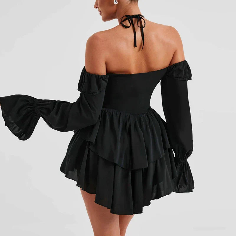 Valenzora | Romantic ruffled romper with exposed shoulders