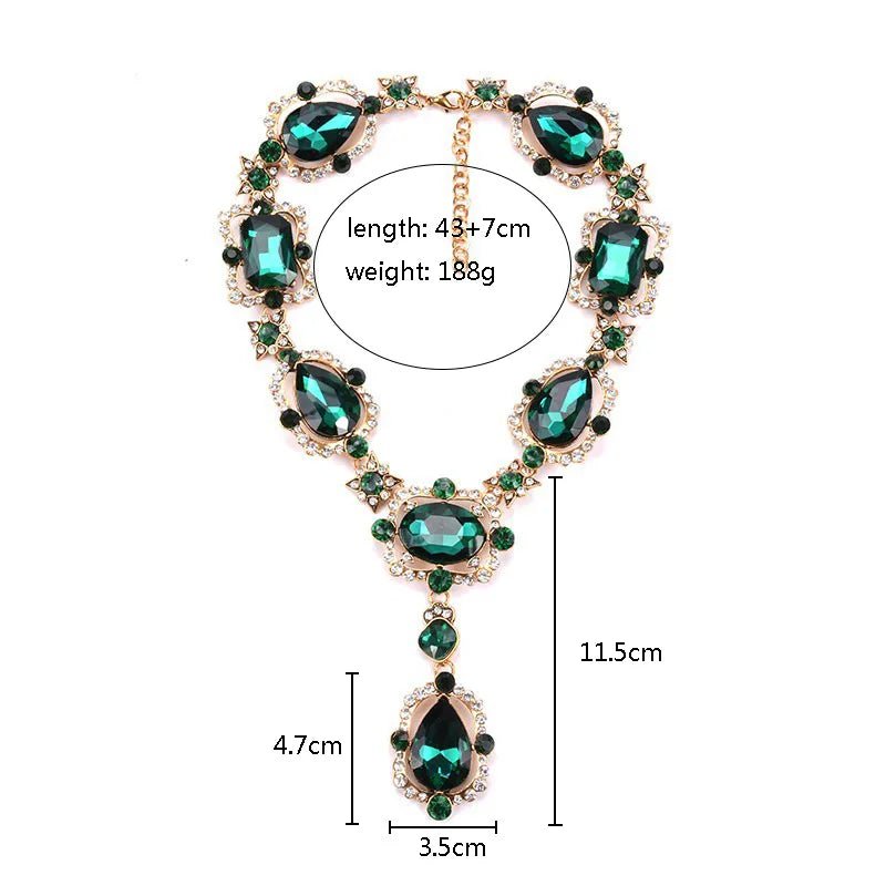 Valenzora | Statement Rhinestones Jewelry Large Gemstone Gem Stone Crystal Victorian Jewelry Green Emerald Bib Necklace for Women