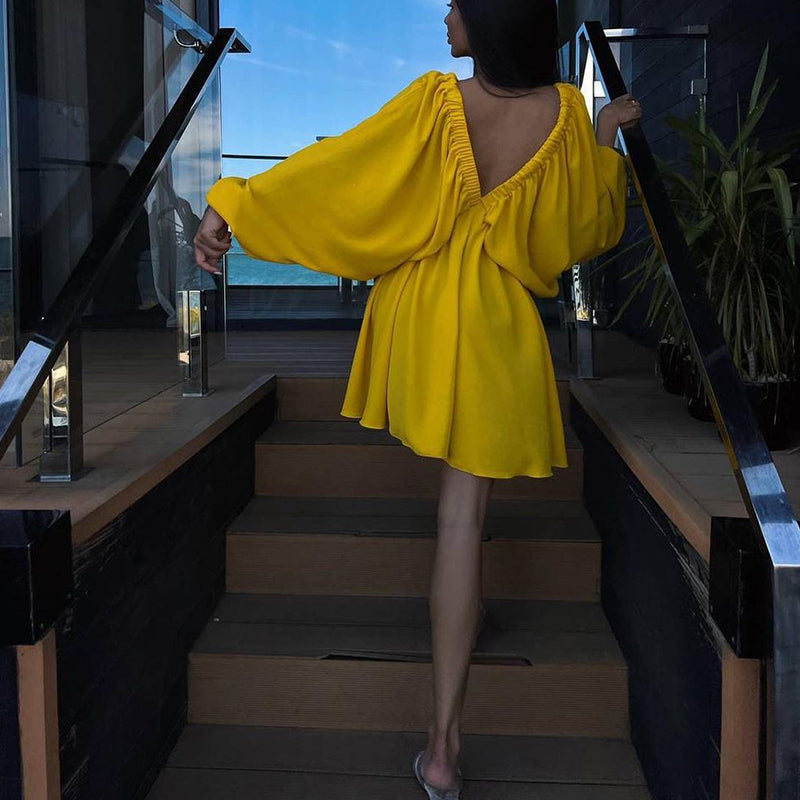 Valenzora | Gathered mini dress with butterfly sleeves