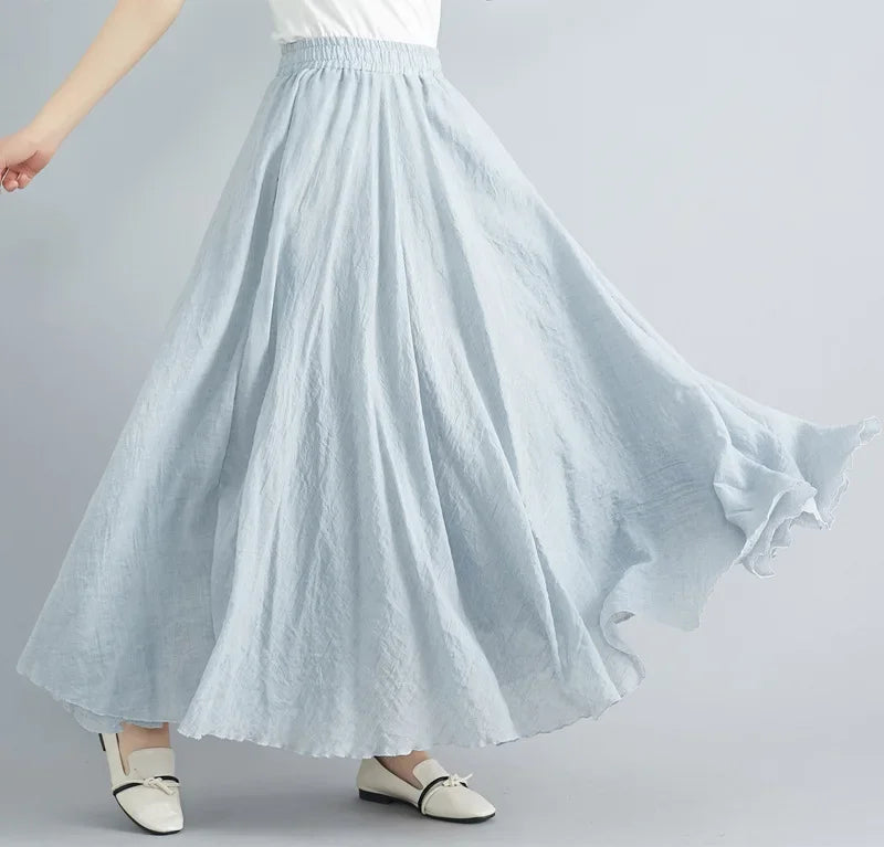 Valenzora | Fashion Cotton Linen Clothing Women's Skirts Maxi Y2K Elegant Beach Saia Ropa Mujer Casual Dress Boho Long Skirts Faldas Harajuku