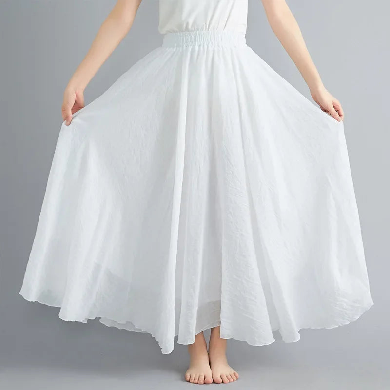Valenzora | Fashion Cotton Linen Clothing Women's Skirts Maxi Y2K Elegant Beach Saia Ropa Mujer Casual Dress Boho Long Skirts Faldas Harajuku