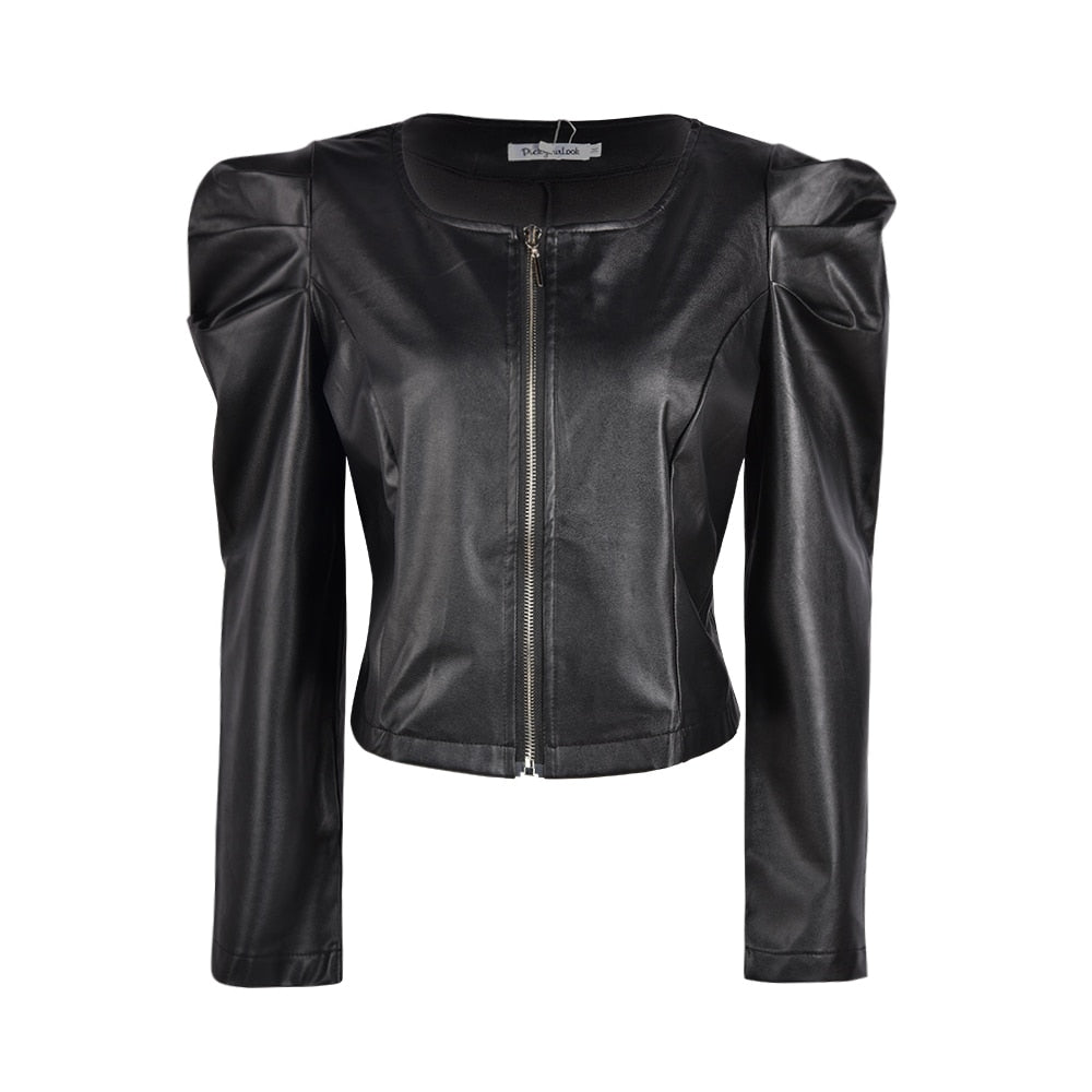 Short leather jacket comfort - Women's autumnal black coat