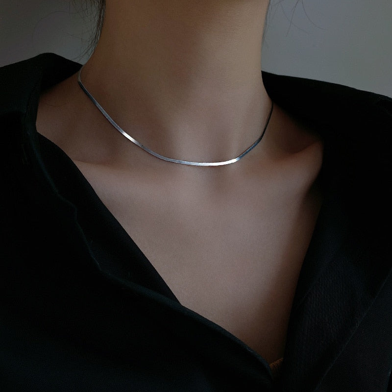 Valenzora Elegant Sterling Silver Snakebone Necklace | Women's Clavicle Chain Necklace