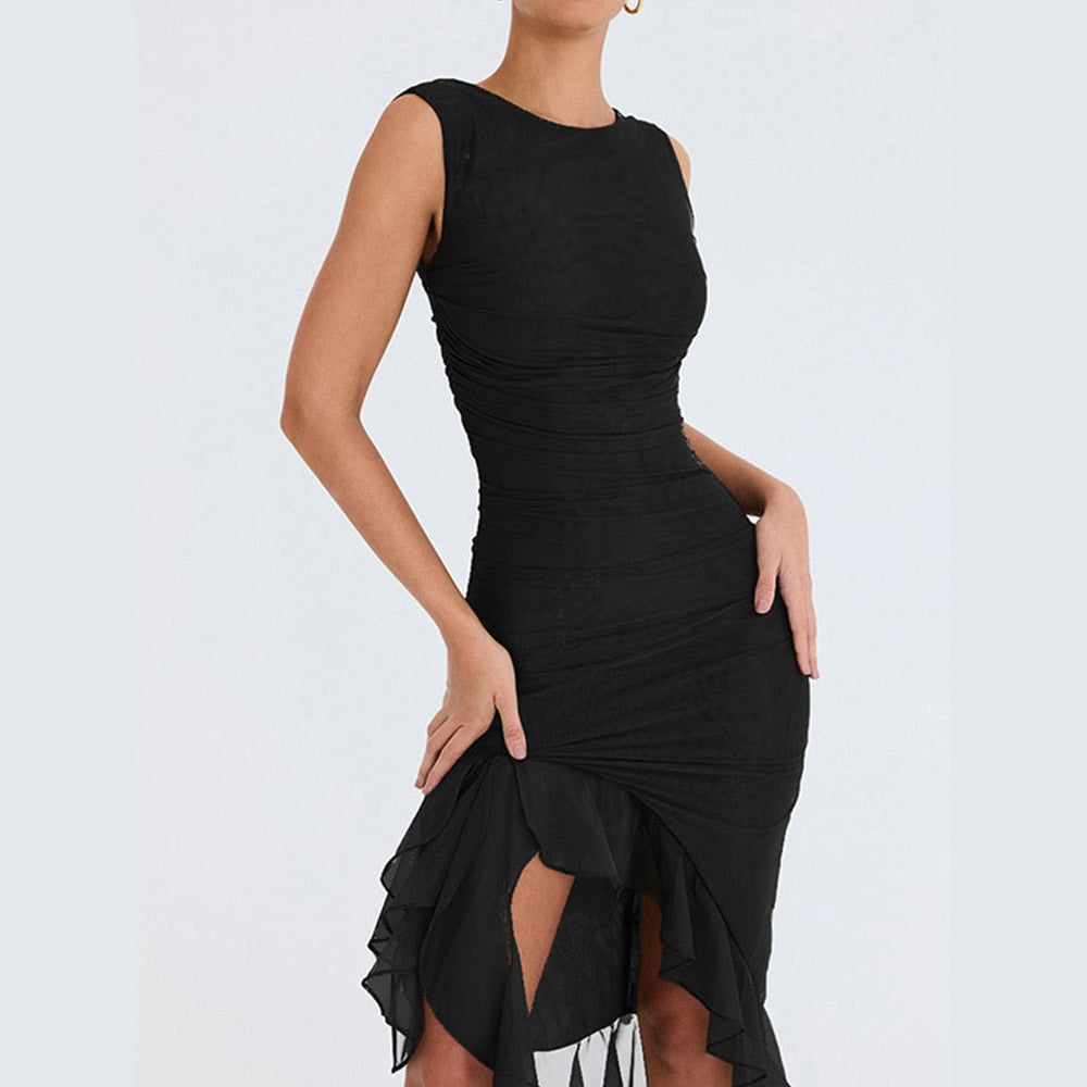Midi-Volantkleid