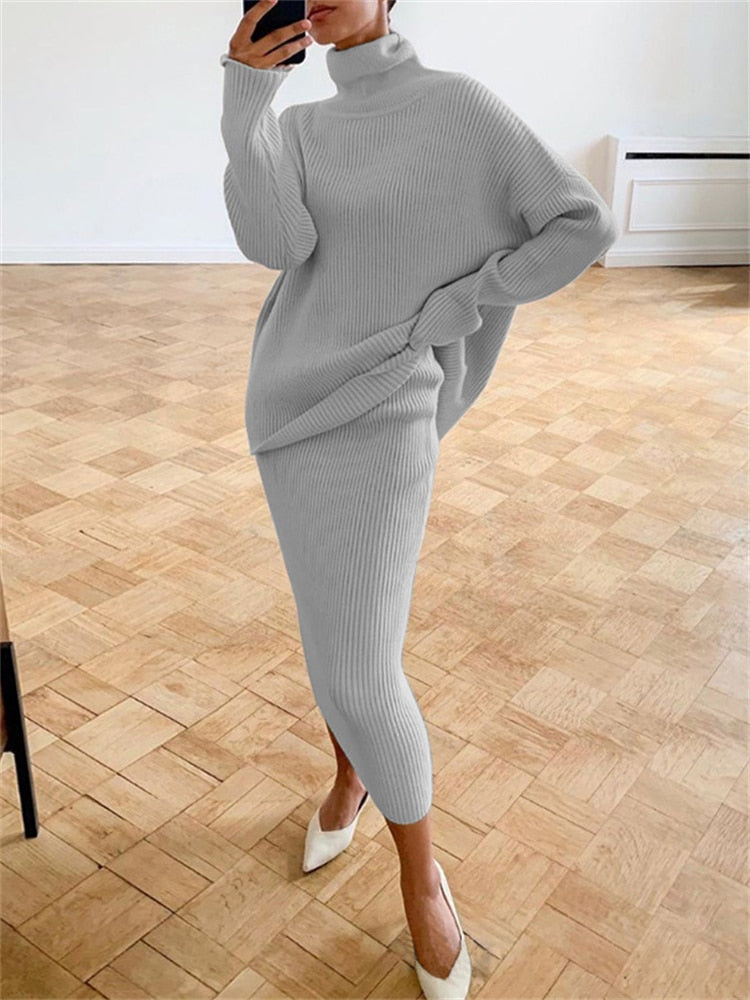 Valenzora | Chic autumn knit two-piece slim fit set for women
