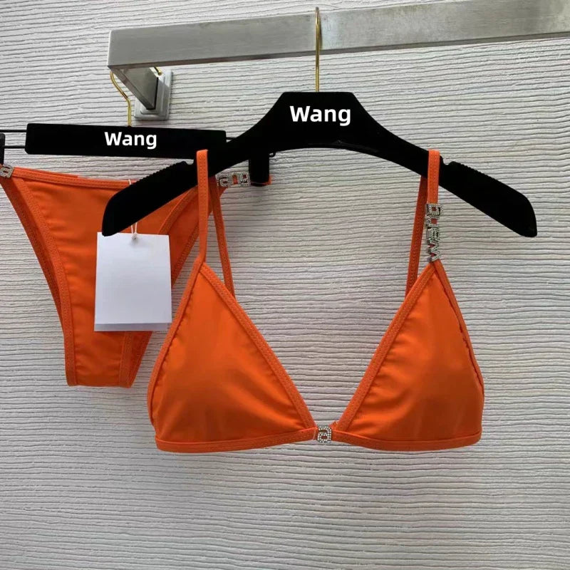Valenzora | New Rhinestone Letter Wang Beach Bikini Luxury Brand Designer Y2K Fashion Sexy Women's Beach Bikini Duo Set