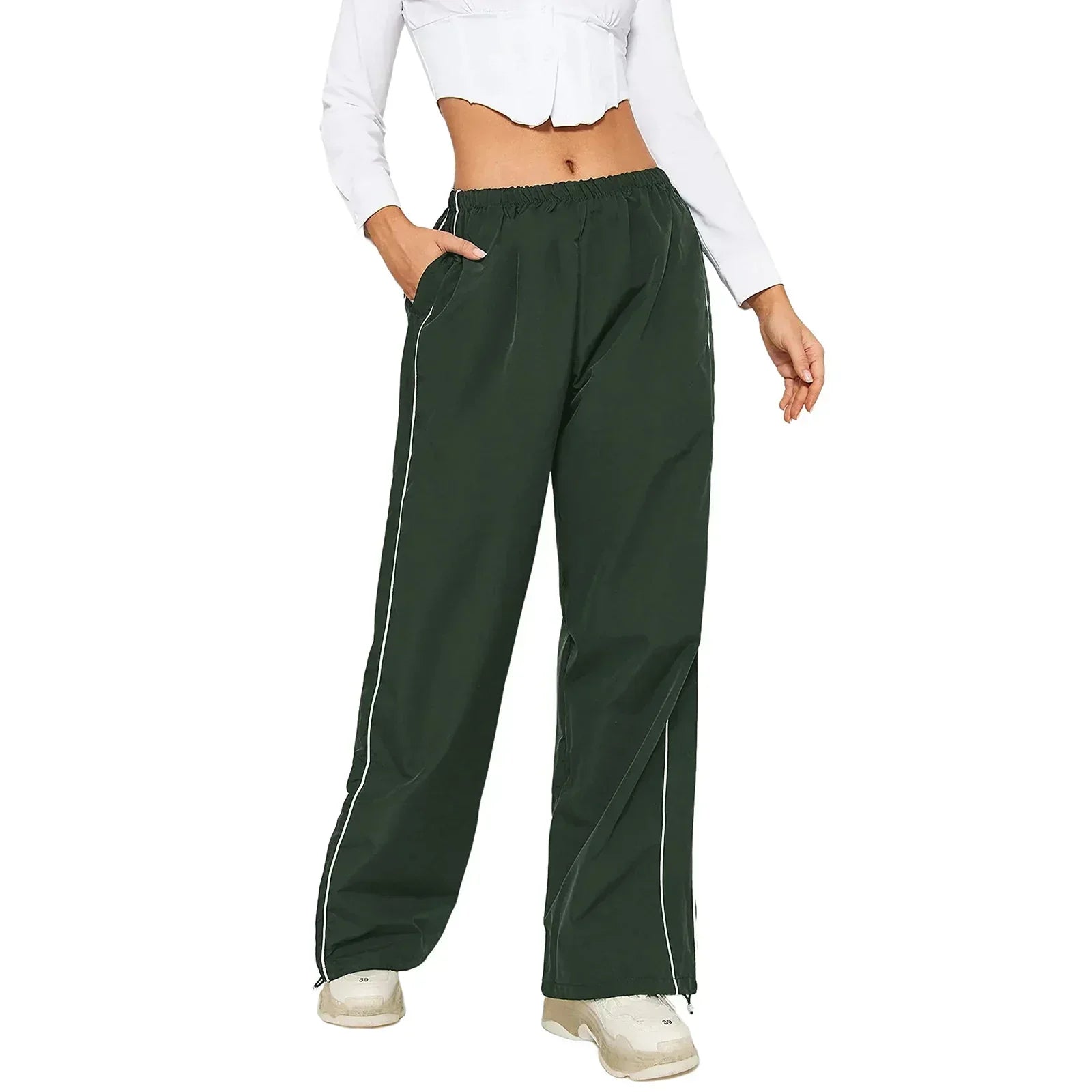 Valenzora | Women's Y2K Elastic Waist Cargo Pants Loose Solid Color Jogging Pants Tracksuit Bottoms with Pockets Streetwear