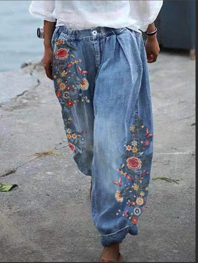 Valenzora Women's Denim Cargo Pants | Wide, loose high-waisted jeans