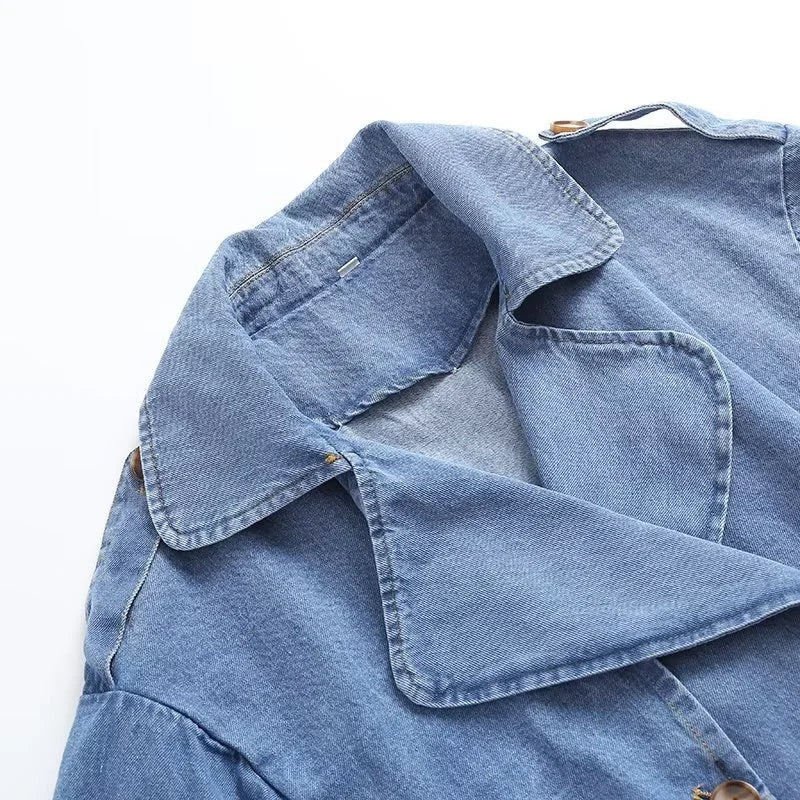 Valenzora | Long Denim Trench Coat for Women
