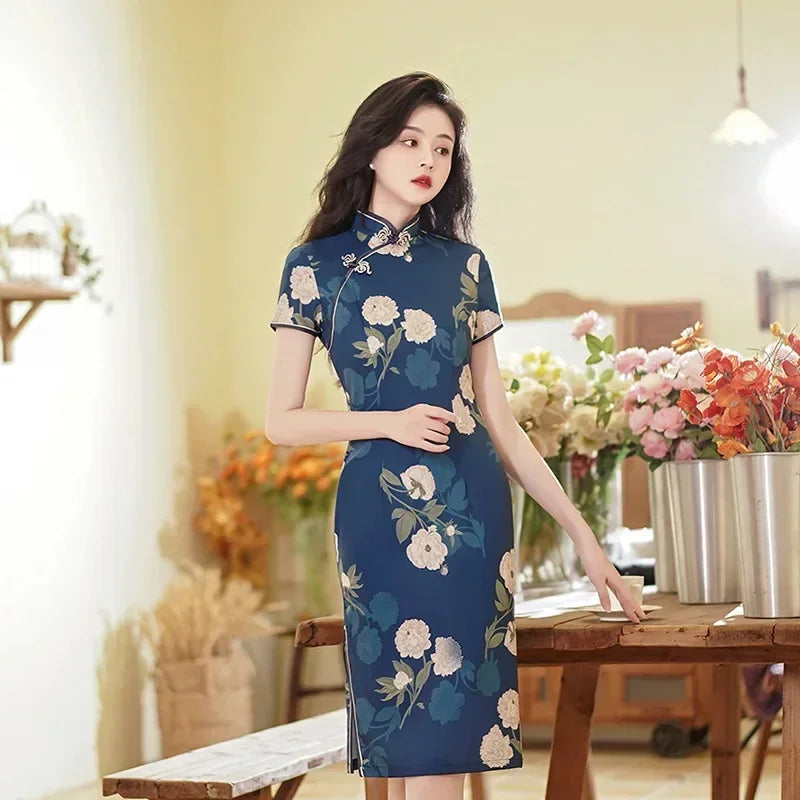 Valenzora | Cheongsam Qipao Mode Kleidung Lässig Elegant Ethnisch Vintage Kleid für Damen Streetwear Damenbekleidung Festlich Chinesisch