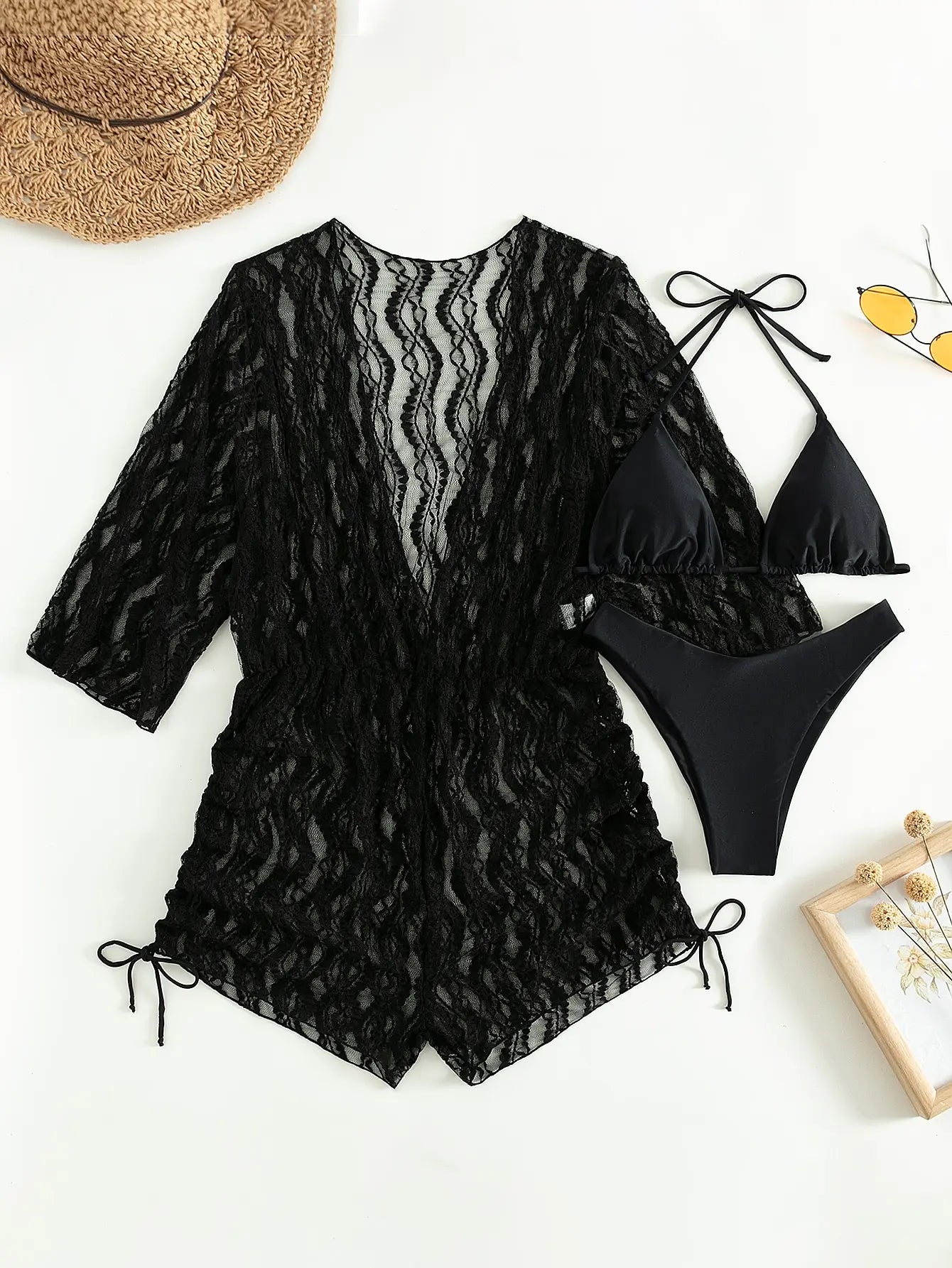 Valenzora | 3-Piece Bikini Tropical Print Swimwear Halter Lace-Up Side Swimsuit Women's Bathing Suit Female Swimming Summer Beachwear