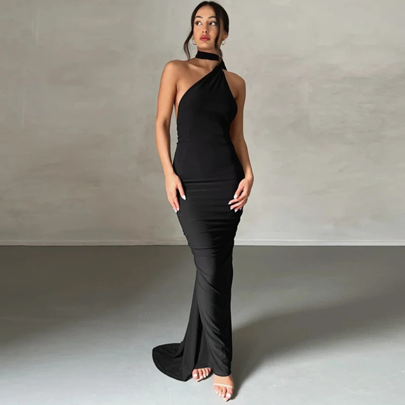 Valenzora | Elegant bodycon dress with a one-shoulder high back