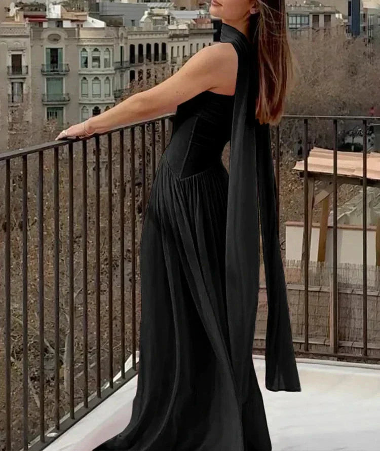 Valenzora | Maxikleid Patchwork Schal Rückenfrei Trägerlos Rüschen Festlich