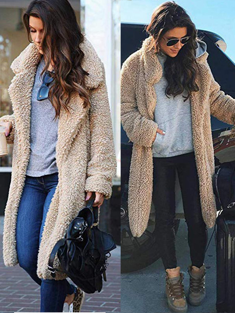 Long cardigan with faux fur, warm, soft, plush