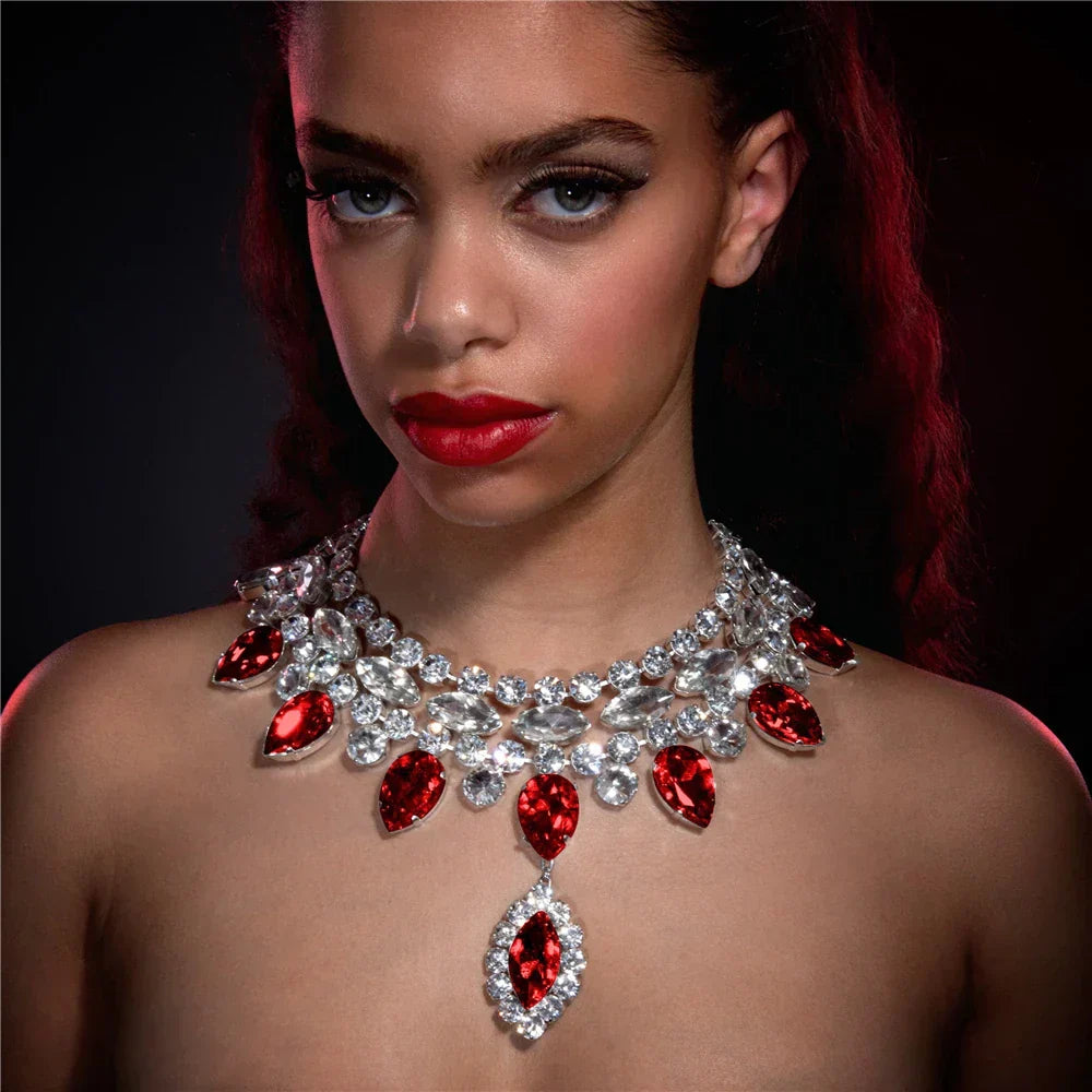 Valenzora | Boho Silver Luxury Rhinestone Water Drop Pendant Choker for Women Sexy Crystal Neck Collar Statement Necklace Jewelry Accessory