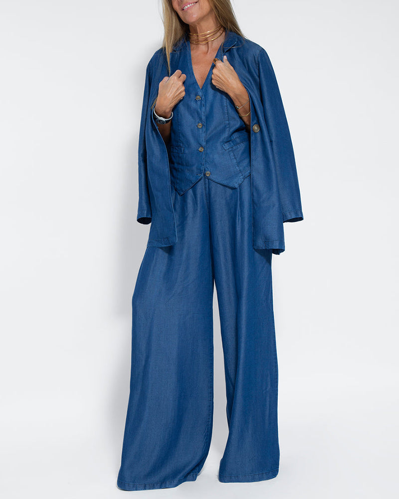 Valenzora | Elegant 2-piece linen set: wide-leg trousers & vest