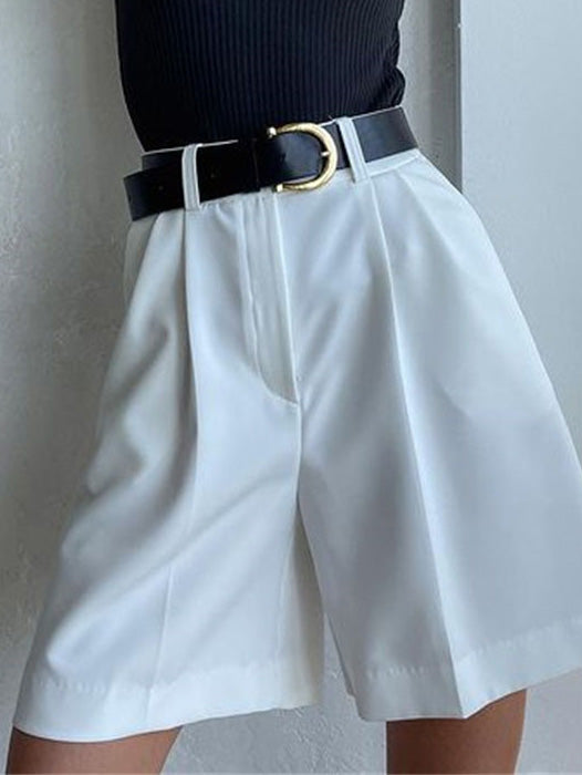 Valenzora | Women's Shorts Solid Color Zipper Pocket Straight Shorts