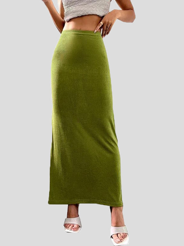 Valenzora | Women's Skirts Casual Solid Color Slim Fit Maxi Skirt