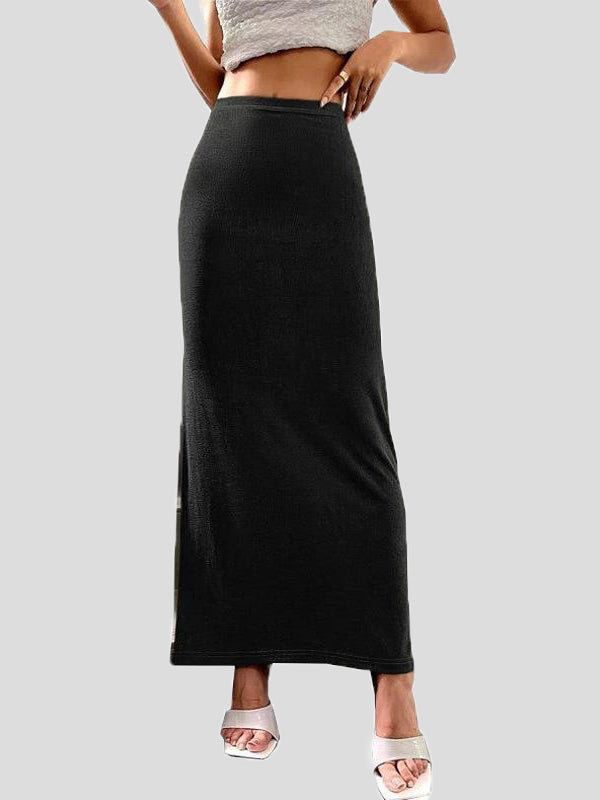 Valenzora | Women's Skirts Casual Solid Color Slim Fit Maxi Skirt
