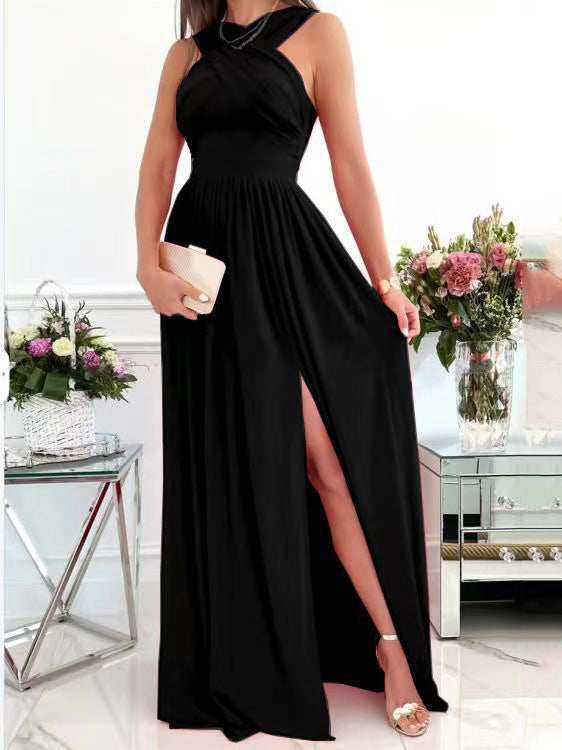 Valenzora | Women's Dresses Necktie Open Back Sleeveless Slit Dress