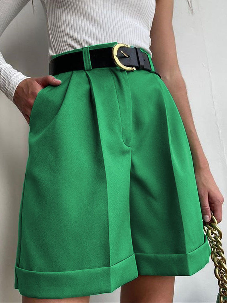 Valenzora | Women's Shorts Solid Color Zipper Pocket Straight Shorts