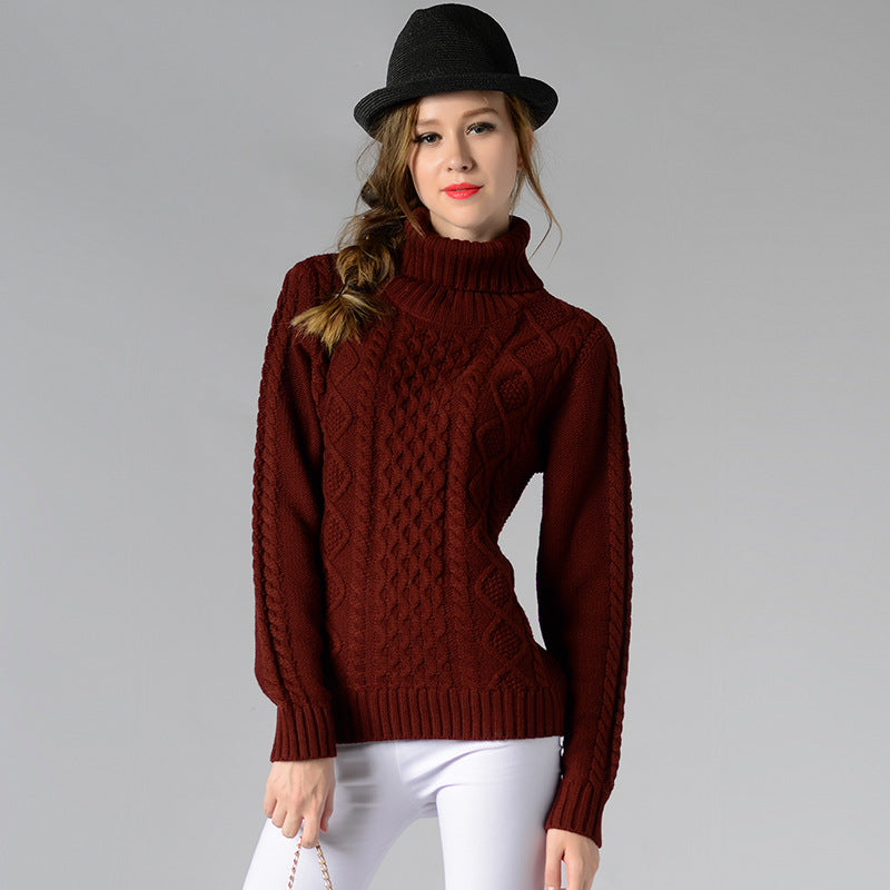 Celina™ - Women's long-sleeved roll-neck sweater with cable knit