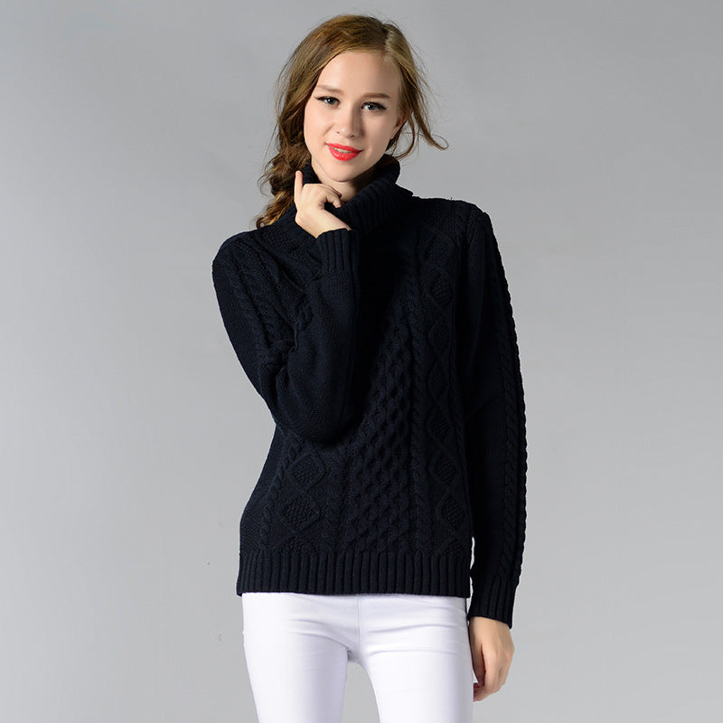 Celina™ - Women's long-sleeved roll-neck sweater with cable knit