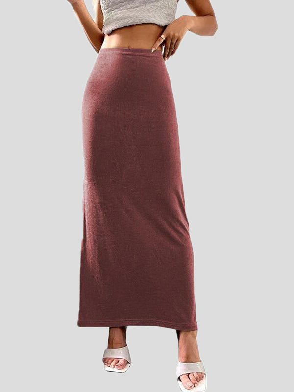 Valenzora | Women's Skirts Casual Solid Color Slim Fit Maxi Skirt