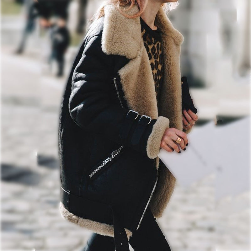 Valenzora | Aviator jacket - warm faux fur jacket with strap details