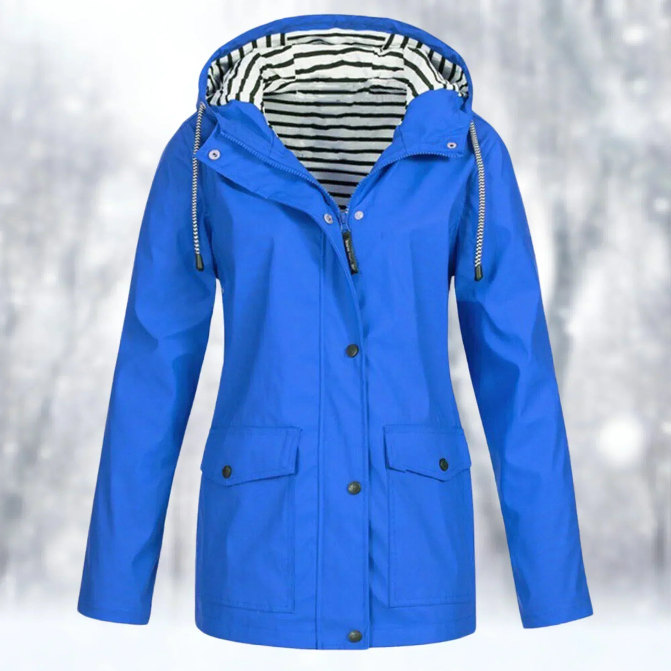 Valenzora | Wasserdichte Regenjacke mit Kapuze, verstellbarem Kordelzug, Reißverschluss und Knopfleiste