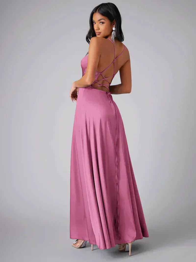 Valenzora | Silk maxi dress with braided back. Dress yourself for formal occasions. Lucette