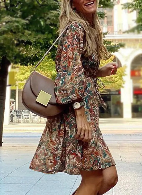 Valenzora | Printed boho dress with long sleeves for women