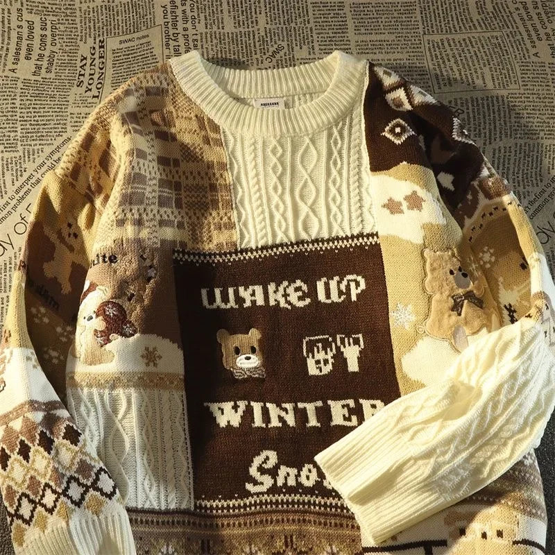 Valenzora – Hässlicher Weihnachtspullover – Lockerer Retro-Pullover mit V-Ausschnitt und Color-Block-Design