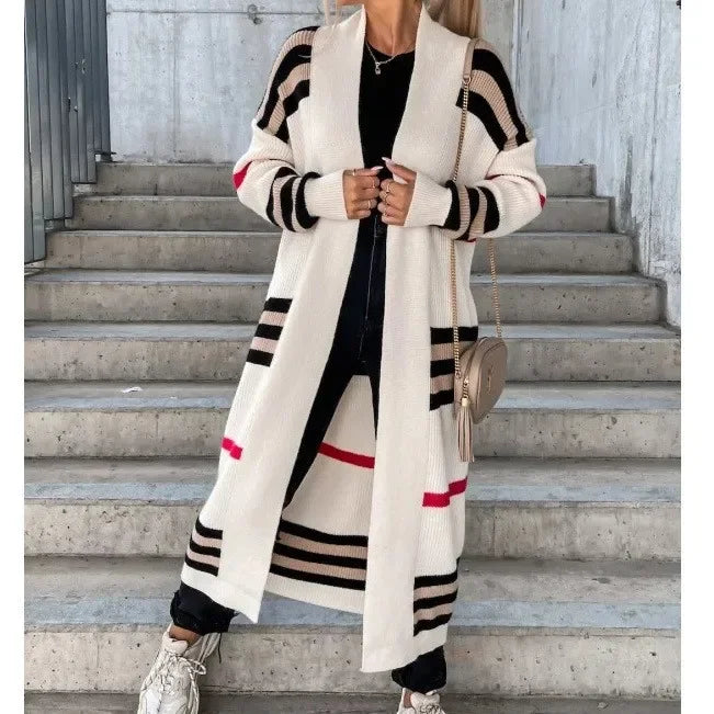 Valenzora - Lange Strickjacke mit Streifen