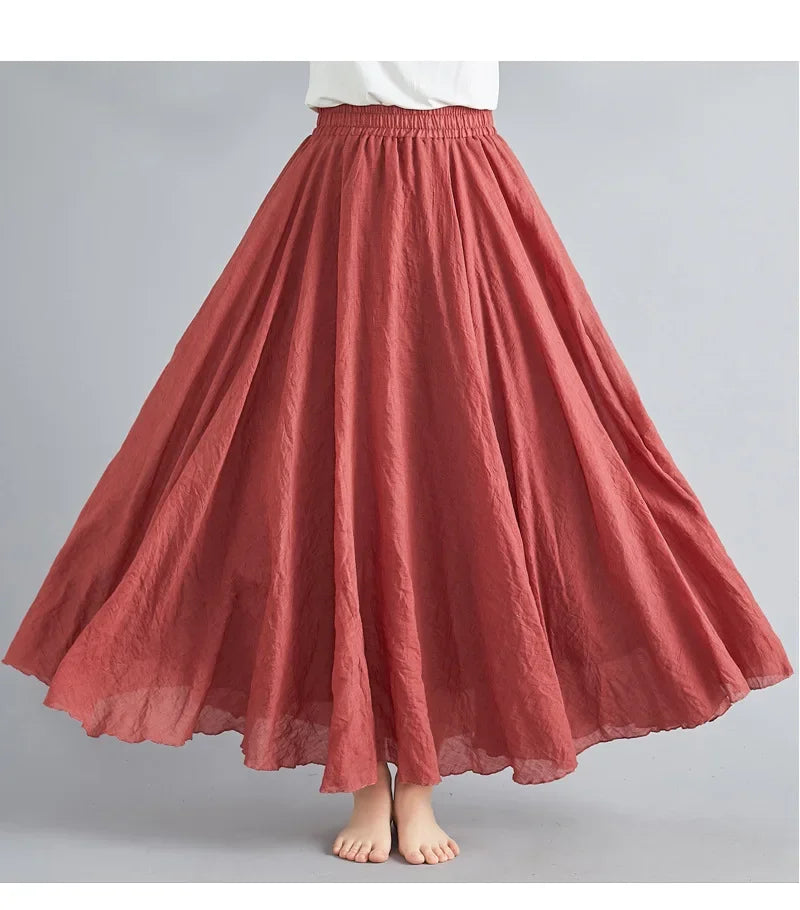 Valenzora | Fashion Cotton Linen Clothing Women's Skirts Maxi Y2K Elegant Beach Saia Ropa Mujer Casual Dress Boho Long Skirts Faldas Harajuku